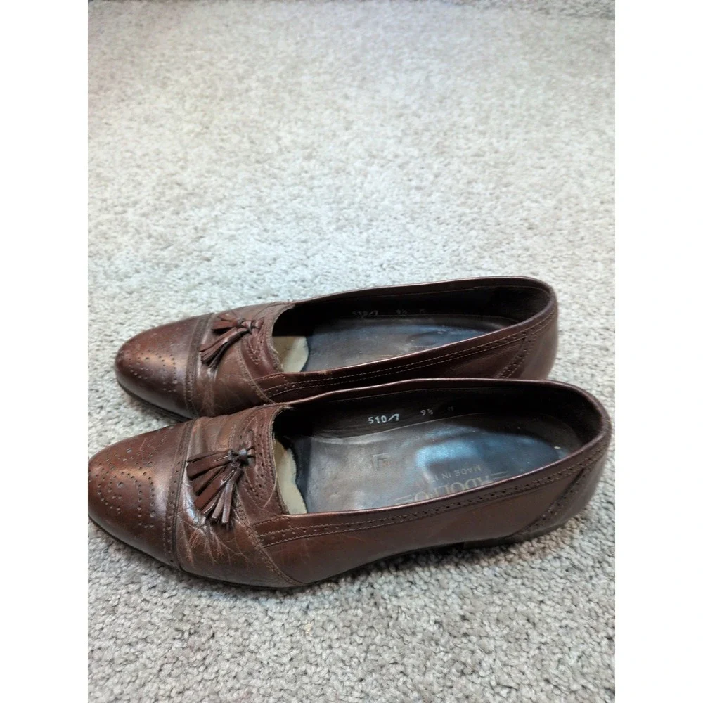Adolfo Mens Brown‎ Leather Tassel Loafers Wingtip Brogue Made in Italy 9.5 M